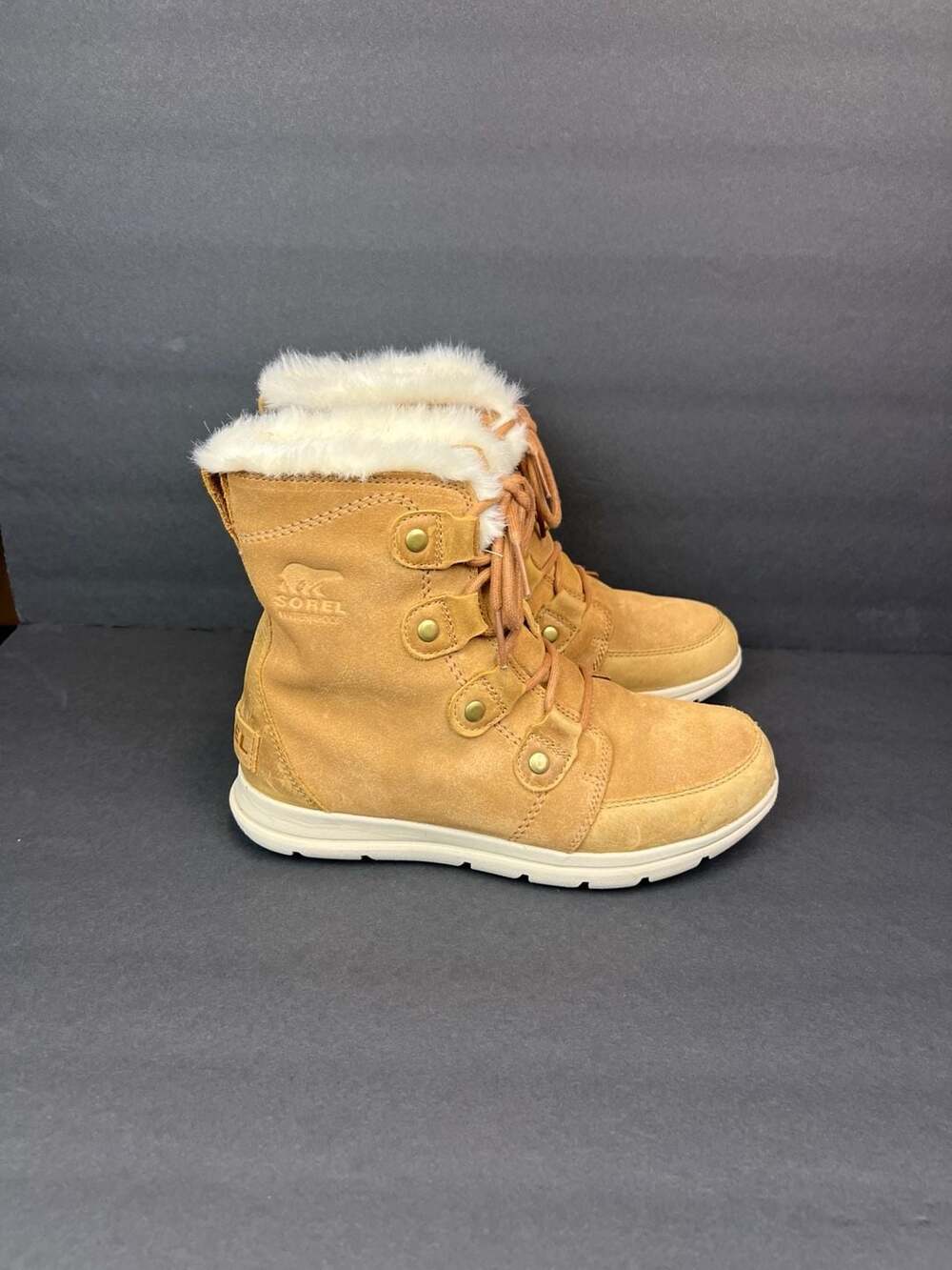 Sorel Women's Explorer Joan Waterproof Suede Winter Boots, Camel Brown Sz 8.5
